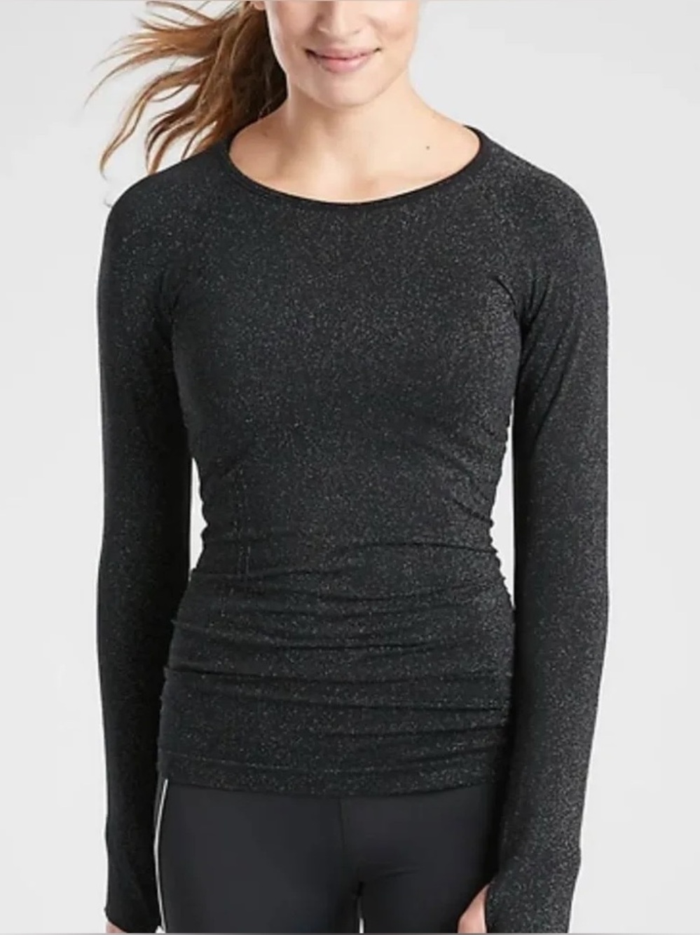 Athleta Speedlight Glow Long Sleeve Ruched Workout Top Black Small - Picture 2 of 8